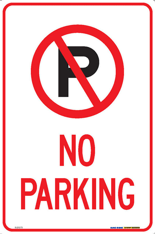 No Parking red and white metal sign, 300 mm x 450 mm