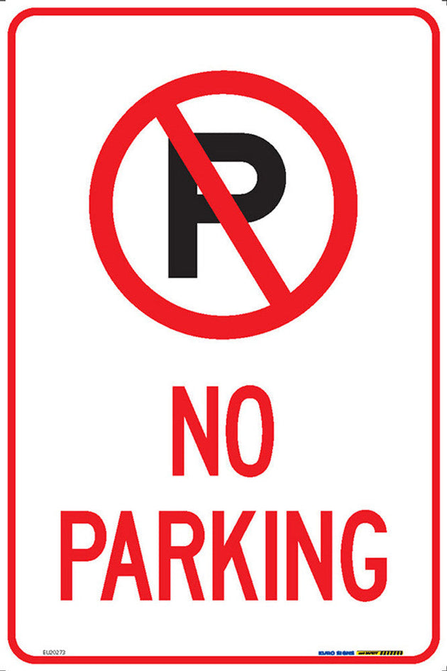 No Parking red and white metal sign, 300 mm x 450 mm